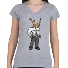 PRINTFASHION Deer Security - Női V-nyakú póló - Sport szürke
