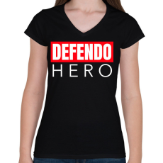 PRINTFASHION DEFENDO HERO - Női V-nyakú póló - Fekete
