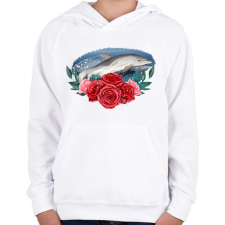 PRINTFASHION Delfin virággal - Gyerek kapucnis pulóver - Fehér gyerek pulóver, kardigán