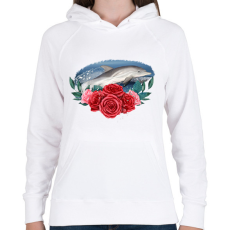 PRINTFASHION Delfin virággal - Női kapucnis pulóver - Fehér