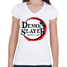 PRINTFASHION Demon Slayer minta - Női V-nyakú póló - Fehér női póló