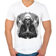 PRINTFASHION Démoni imádkozó koponya - Férfi V-nyakú póló - Fehér