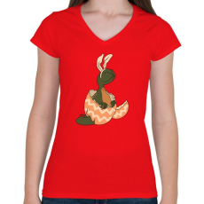 PRINTFASHION DemoNyuszi - Női V-nyakú póló - Piros
