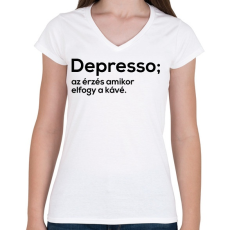 PRINTFASHION Depresso - Női V-nyakú póló - Fehér