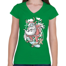 PRINTFASHION Deszkás Télapó - Női V-nyakú póló - Zöld