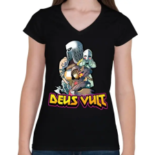 PRINTFASHION Deus Vult - Női V-nyakú póló - Fekete női póló