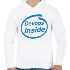 PRINTFASHION DevOps Inside - Férfi kapucnis pulóver - Fehér férfi pulóver, kardigán