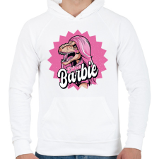 PRINTFASHION Dínó Barbie - Férfi kapucnis pulóver - Fehér férfi pulóver, kardigán