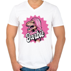 PRINTFASHION Dínó Barbie - Férfi V-nyakú póló - Fehér