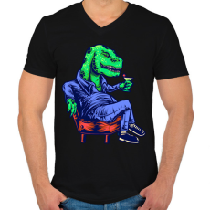PRINTFASHION Dino chill - Férfi V-nyakú póló - Fekete