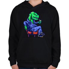 PRINTFASHION Dino chill - Gyerek kapucnis pulóver - Fekete
