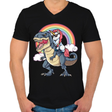 PRINTFASHION Dínó és szivárvány póni lovas - Férfi V-nyakú póló - Fekete férfi póló