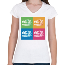 PRINTFASHION Dínó koponyák - Női V-nyakú póló - Fehér