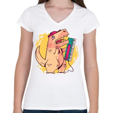 PRINTFASHION Dínó - Női V-nyakú póló - Fehér női póló