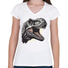 PRINTFASHION Dino - Női V-nyakú póló - Fehér