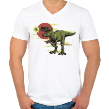 PRINTFASHION Dínó - Samurai - Férfi V-nyakú póló - Fehér férfi póló