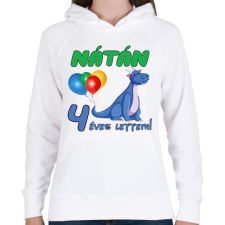 PRINTFASHION Dínó szülinap (egyedi névvel) - Női kapucnis pulóver - Fehér női pulóver, kardigán