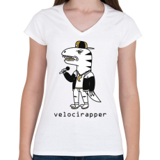 PRINTFASHION Dínó  veloci - rapper_ - Női V-nyakú póló - Fehér