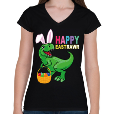 PRINTFASHION Dinós húsvét - Női V-nyakú póló - Fekete