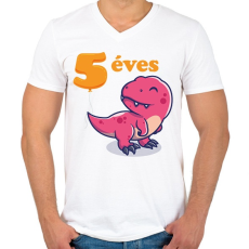 PRINTFASHION Dínós minta - Férfi V-nyakú póló - Fehér