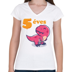 PRINTFASHION Dínós minta - Női V-nyakú póló - Fehér