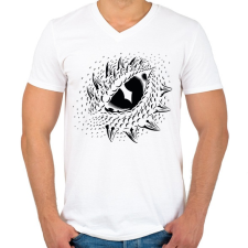 PRINTFASHION Dinoszaurusz/Sárkány szem - Fekete - Férfi V-nyakú póló - Fehér férfi póló