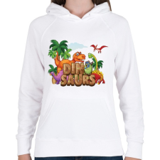 PRINTFASHION Dinoszauruszok - Női kapucnis pulóver - Fehér női pulóver, kardigán