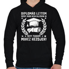 PRINTFASHION Diplomás lettem - Férfi kapucnis pulóver - Fekete