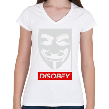 PRINTFASHION Disobey - Női V-nyakú póló - Fehér női póló