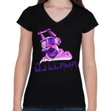 PRINTFASHION Dj LLama - Női V-nyakú póló - Fekete női póló
