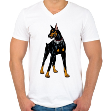 PRINTFASHION Doberman - Férfi V-nyakú póló - Fehér férfi póló