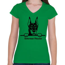 PRINTFASHION Doberman Pinscher - Női V-nyakú póló - Zöld
