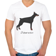 PRINTFASHION Dobermann kutyás póló - Férfi V-nyakú póló - Fehér férfi póló