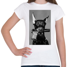 PRINTFASHION Dobermann with gun - Női póló - Fehér női póló