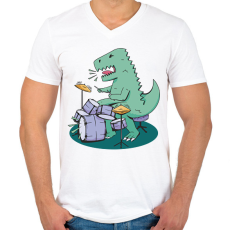 PRINTFASHION Dobos dínó - Férfi V-nyakú póló - Fehér