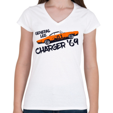 PRINTFASHION Dodge Charger '69 - General Lee - Női V-nyakú póló - Fehér női póló
