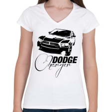 PRINTFASHION Dodge Charger  - Női V-nyakú póló - Fehér női póló