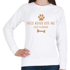 PRINTFASHION Dog never bite me - Női pulóver - Fehér