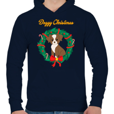 PRINTFASHION Doggy Christmas - Férfi kapucnis pulóver - Sötétkék férfi pulóver, kardigán