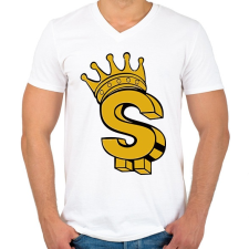 PRINTFASHION Dollar King - Férfi V-nyakú póló - Fehér férfi póló