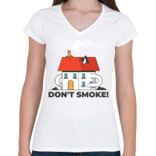 PRINTFASHION Don't smoke - Női V-nyakú póló - Fehér női póló