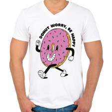 PRINTFASHION Donut worry be happy - Férfi V-nyakú póló - Fehér férfi póló