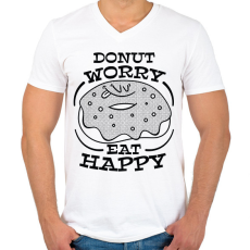 PRINTFASHION Donut worry eat happy - Férfi V-nyakú póló - Fehér