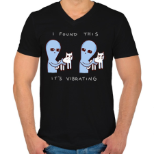 PRINTFASHION Doromboló cica - Férfi V-nyakú póló - Fekete férfi póló
