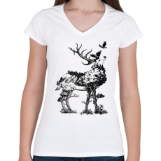 PRINTFASHION Double exposure Deer - Női V-nyakú póló - Fehér