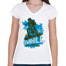 PRINTFASHION Downhill kék  - Női V-nyakú póló - Fehér