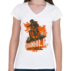 PRINTFASHION Downhill narancsszín - Női V-nyakú póló - Fehér