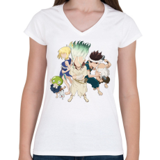 PRINTFASHION Dr. Stone team - Női V-nyakú póló - Fehér