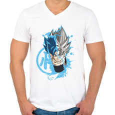 PRINTFASHION Dragonball - Goku blue - Férfi V-nyakú póló - Fehér