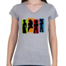 PRINTFASHION Dragonball Saiyan család - Női V-nyakú póló - Sport szürke